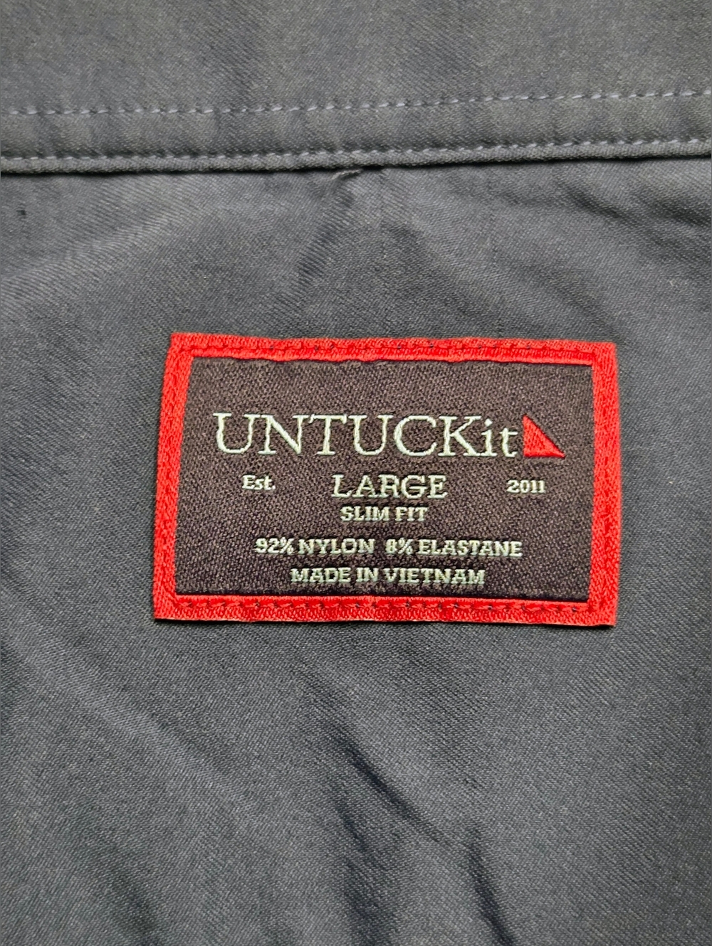 UNTUCKit Gironde Navy Blue Performance Shirt - Slim Fit Large - Picture 9 of 13